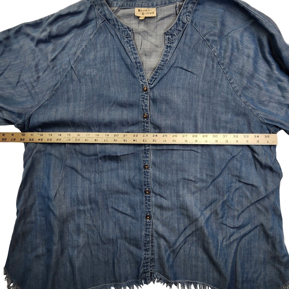 Hester & Orchard Blue Tencel Sharkbite Hem Tunic Top Boho Coastal Western 1X - Picture 4 of 7